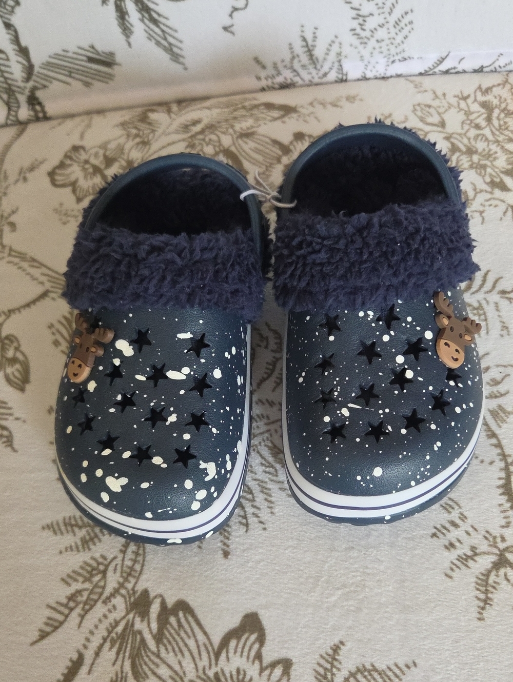 Kids Plush-Lined Star Clog Shoes - Navy